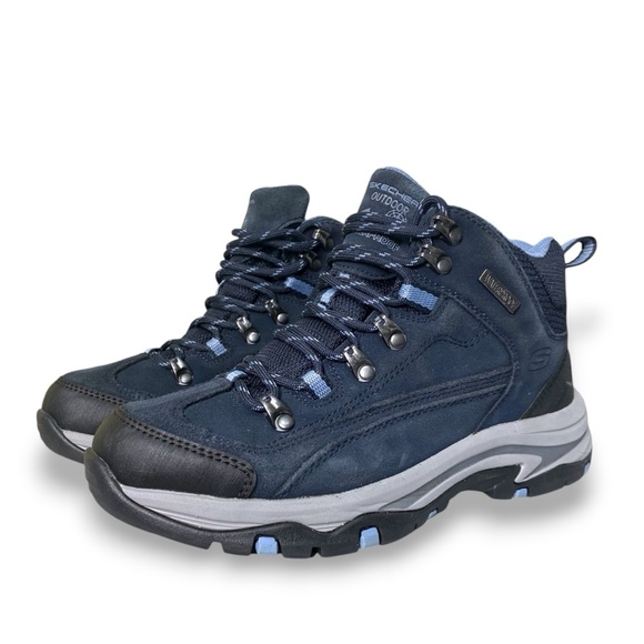 Skechers Women's Trego Navy Hiking Boots Waterproof Memory Foam Cushioned Sz 7 - Picture 1 of 16